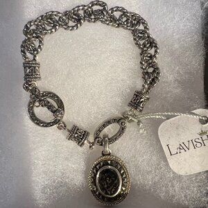 Lavish By TJM Faceted Stone Sterling Marcasite Toggle Bracelet